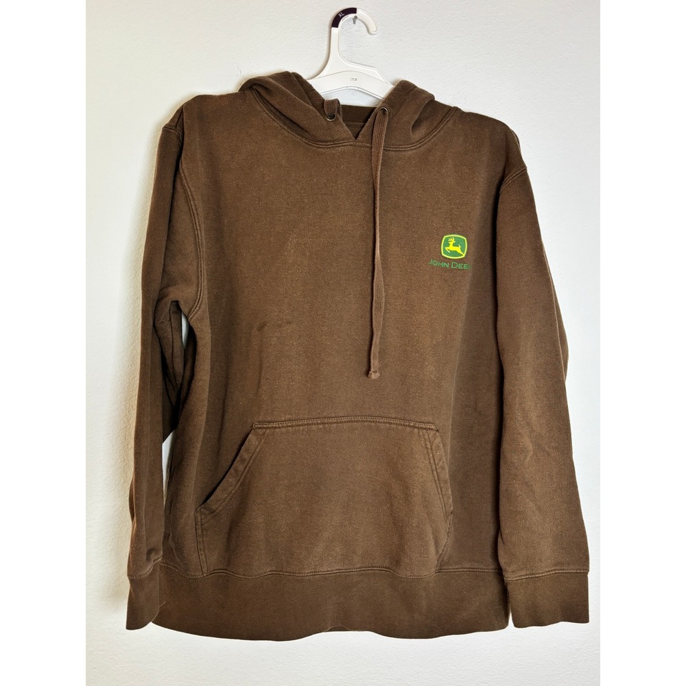 John Deere Mens Brown Graphic Hoodie Whitetail Deer Pullover Sweatshirt Size M